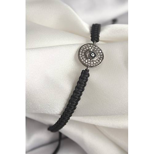 Pirin� F�me Renk Zirkon Ta�l� Nazar Boncuk ��leme Makrome Asans�rl� Model Kad�n Bileklik