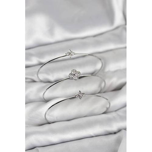 Zirkon Ta�l� G�m�� Renk Yonca Tasar�m 3'l� Kad�n Bileklik Kombini