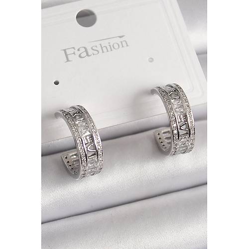 Pirin� G�m�� Renk Zirkon Ta�l� ��leme Detay Halka Model Kad�n K�pe