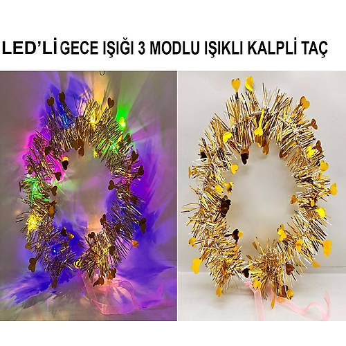 Kalp P�sk�ll� Gece Par�lt�s� 3 Modlu LED'li I��kl� Ta� Alt�n Renk