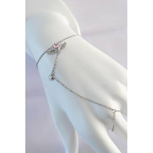 316L �elik G�m�� Renk Pembe Zirkon Ta�l� Kanatl� Kalp Model �ahmeran