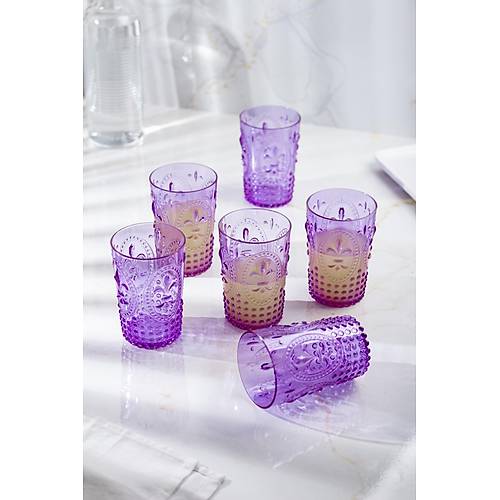 Akrilik Mor 6'l� K�sa Bardak & Su Me�rubat Kahve Yan� Barda�� 400 ml ( Cam De�ildir )