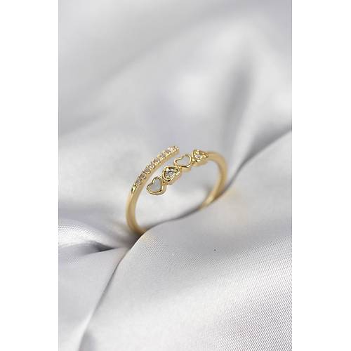 Gold Renk Zirkon Ta�l� Minimal Kalp Model Kad�n Y�z�k