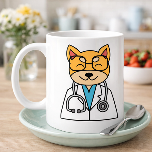 Doktor Kedi Tasar�ml� Porselen Kupa MODEL 174 � Sevimli Veteriner / Doktor Kedi Kahve Kupas� � Kedi Severlere ve Sa�l�k �al��anlar�na Hediye