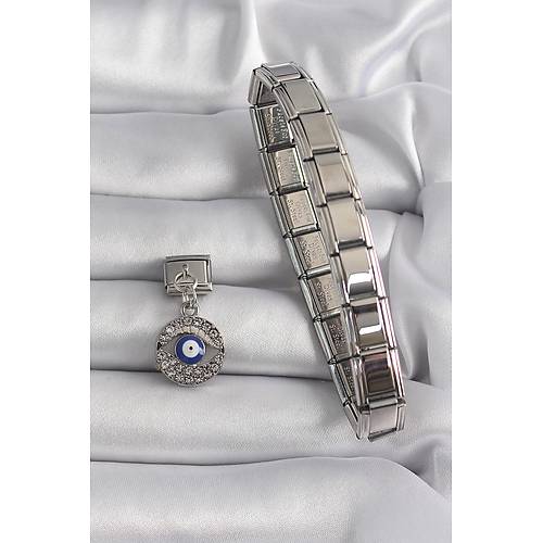 316L �elik G�m�� Renk Sallant� Zirkon Ta�l� G�z Model Nazar Boncuk Detay Nomination Charm