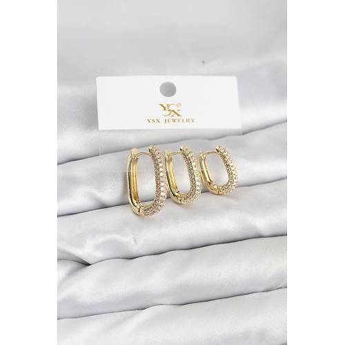 Pirin� Gold Renk Zirkon Ta�l� Halka Model YSX Trio K�pe Seti