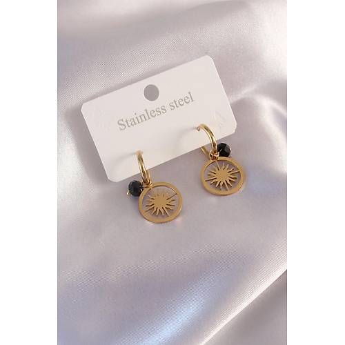 �elik Gold Renk G�ne� Fig�r Siyah Kristal Detay Kad�n K�pe