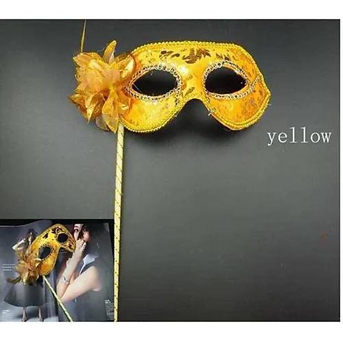 L�ks Ta�l� Sapl� Maskeli Balo Maskesi Alt�n Renk 35 cm