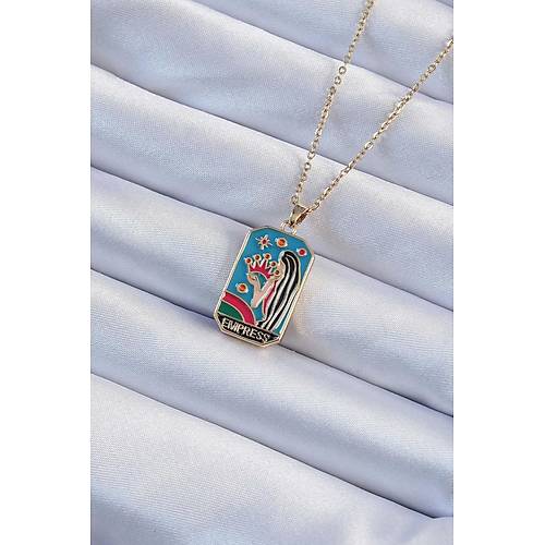 316L �elik Zincir Alt�n Renk Ta� ve K�z Fig�rl� Renkli Mineli Tarot Kolye