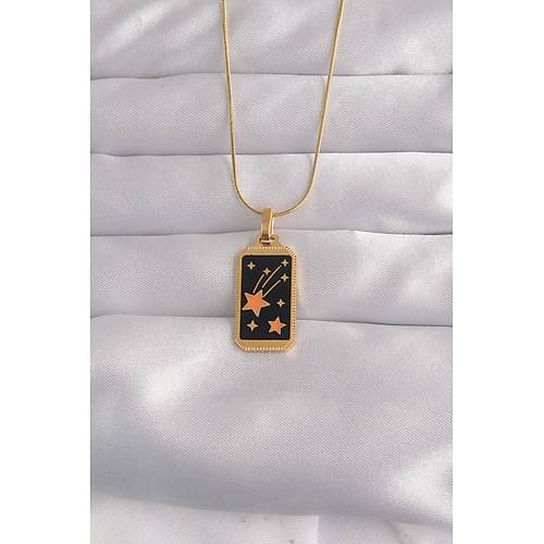 316L �elik Gold Renk Siyah Mineli Y�ld�z Fig�r Tarot Kolye