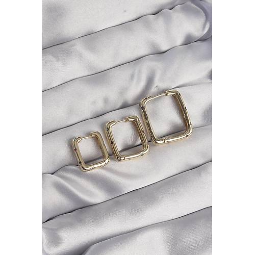 Pirin� Gold Renk Renkli Zirkon Ta�l� Kare Model K�pe Seti