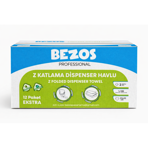Bezos Z Katlamal� Dispenser Havlu 2 Katl� 20x22 cm %100 Sel�loz 4 Koli Avantaj Paket