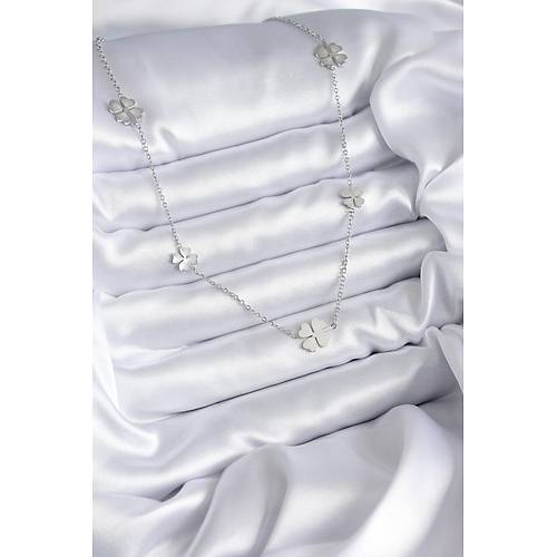 316L �elik Zincir G�m�� Renk Yonca Model Kad�n Kolye