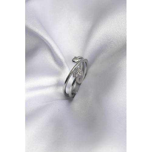 Pirin� G�m�� Renk Zirkon Ta� Detay Kalp Model Kad�n Y�z�k