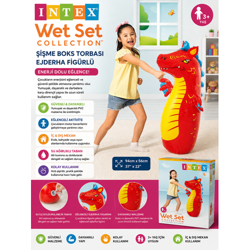 Intex Wet Set 44669NP �i�me Ejderha Boks Torbas� �ocuk Oyunca�� 94x56 Cm Vurmal� �i�me Oyuncak 3 Ya� �zeri 44669NP