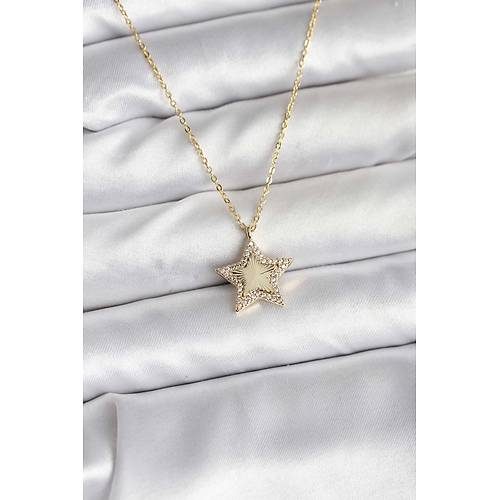 Pirin� Gold Renk Zincirli Y�ld�zl� Model Kad�n Kolye