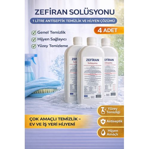 Zefiran Sol�syonu 1 Litre 4 Adet Set Antiseptik Hijyen ve �ok Ama�l� Temizlik Sol�syonu