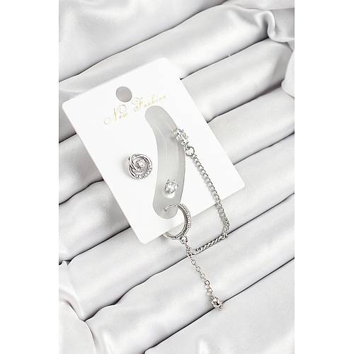 Pirin� Halka Fig�rl� Zirkon Ta�l� G�m�� Renk 3'l� K�k�rdak Kad�n K�pe Set