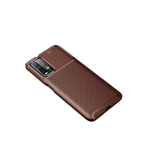 Redmi 9T K�l�f Auto Focus Karbon Kapak - Kahverengi