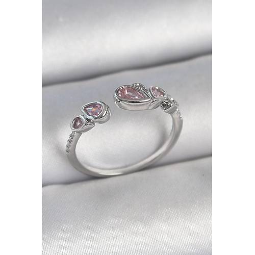 Pirin� G�m�� Renk Pembe Damla Zirkon Ta�l� Ayarlanabilir Model Kad�n Y�z�k