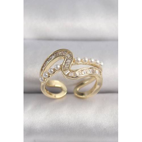 Pirin� Gold Renk Zirkon Ta�l� �nci Detay VIP Seri Kad�n Y�z�k