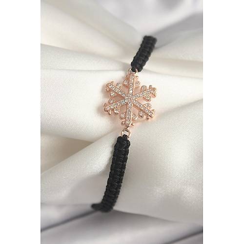 Pirin� Rose Renk Zirkon Ta�l� Kar Tanesi Fig�r Makrome Asans�rl� Model Kad�n Bileklik