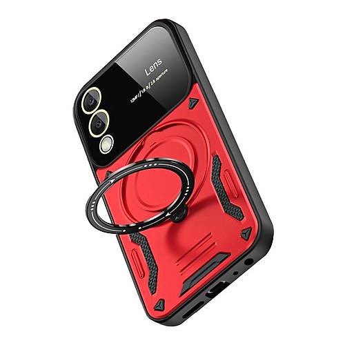 Galaxy S25 Edge K�l�f Joy Lens Standl� Kapak - K�rm�z�