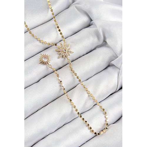 Pirin� Zirkon Ta�l� Ezme Zincirli Kutup Y�ld�z� Model Gold Renk Y Kolye