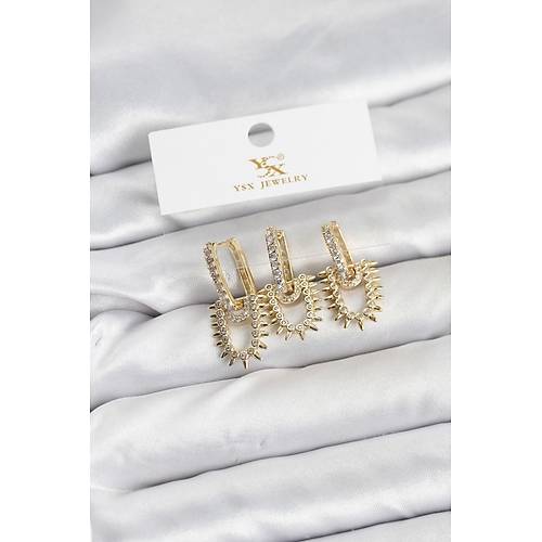 Pirin� Gold Renk Zirkon Ta�l� Vintage Model YSX Trio K�pe Seti