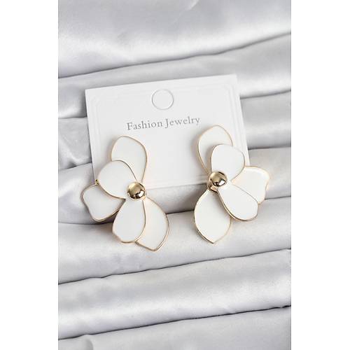 Beyaz Mineli Lotus Model Pirin� Kad�n K�pe