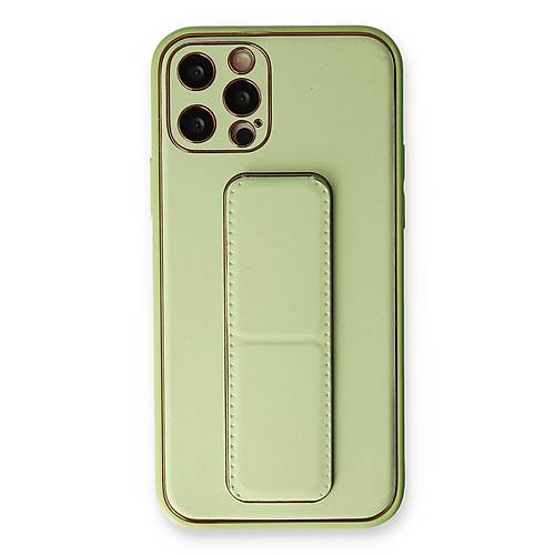 iPhone 12 Pro K�l�f Coco Deri Standl� Kapak - Su Ye�ili