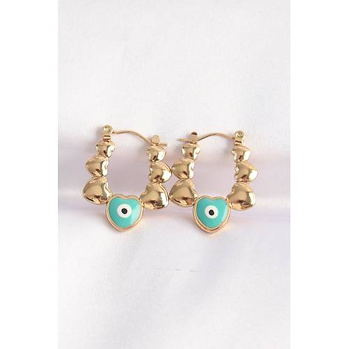 316L �elik Gold Renk Mavi Nazarl� Kalpli Model K�pe