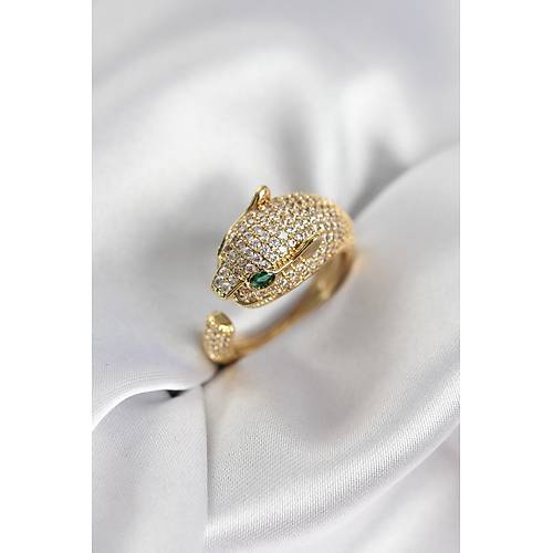 Jaguar Model Gold Renk Zirkon Ta�l� Kad�n Y�z�k