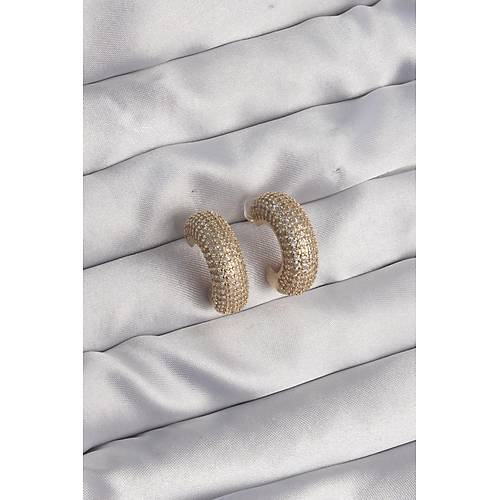 Pirin� Gold Renk Zirkon Ta�l� Yar�m Halka K�pe