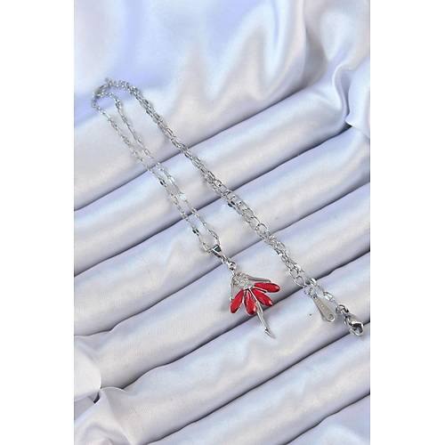 316L �elik Zincir G�m�� Renk K�rm�z� Etekli Zirkon Ta�l� Balerin Kolye