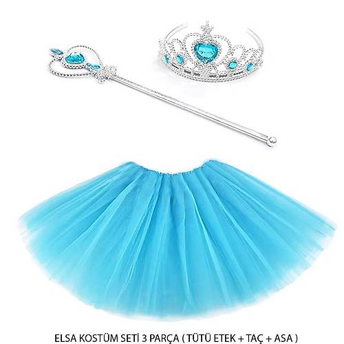 Mavi Prenses Elsa Kost�m Seti 3 Par�a (T�t� Etek + Ta� + Asa )
