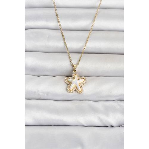 316L �elik Zincir Gold Renk Deniz Y�ld�z� Model Kad�n Kolye