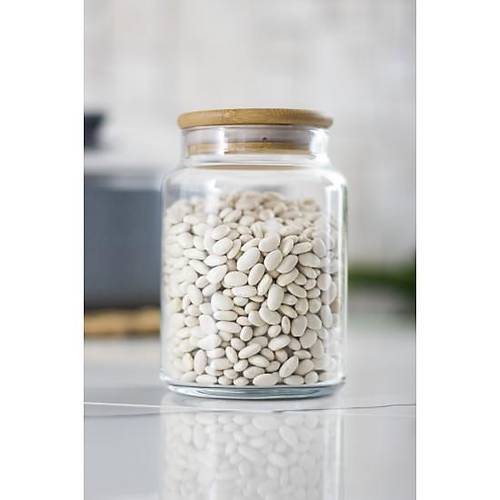 12 Li Set Bambu Kapakl� Cam Kavanoz & Erzak Saklama Kab� 800 ml Orta Boy ( Vakum Kapak )
