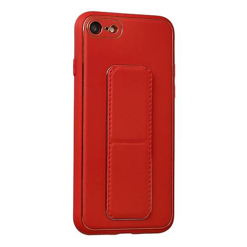 iPhone 7 K�l�f Coco Deri Standl� Kapak - K�rm�z�