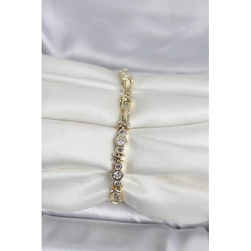 Pirin� Gold Renk Petek Model Zirkon Ta�l� Kad�n Bileklik