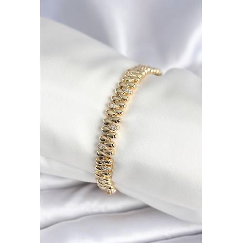 Pirin� Gold Renk Damla Model Zirkon Ta�l� Kad�n Bileklik