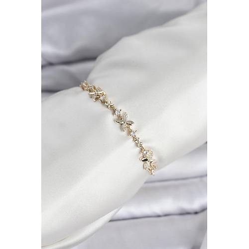 Gold Renk Yonca Model Zirkon Ta�l� Asans�rl� Kad�n Bileklik