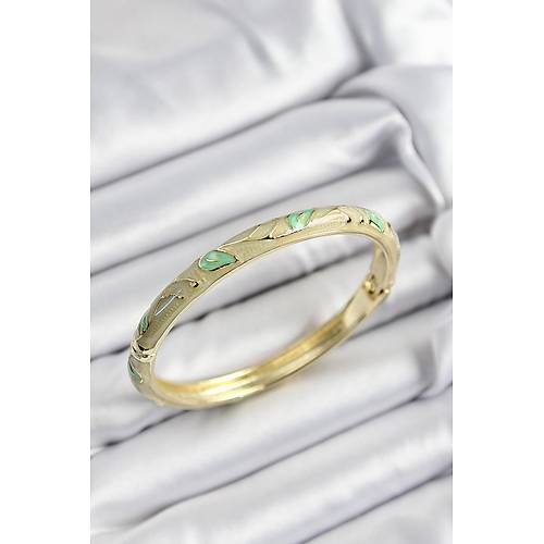 Mineli Pirin� Ye�il Yaprak Motifli Gold Renk Kad�n Kelep�e