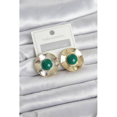 Vintage Model Ye�il Gold Renk Pirin� Kad�n K�pe