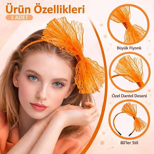 80�ler 90�lar Neon Turuncu Dantel Ta� Fiyonklu