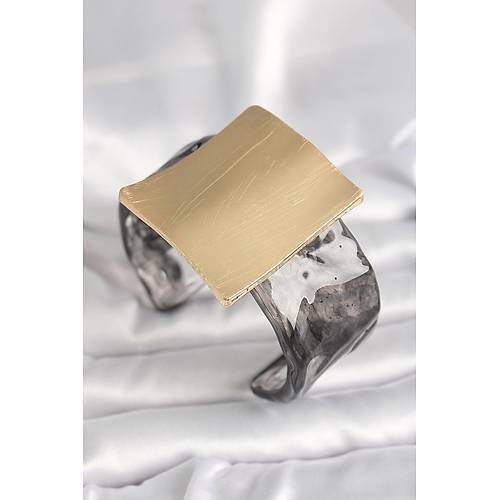 Siyah Mermer Desen Akrilik Plastik Gold Kare Plaka Model Vintage Kad�n Bilezik