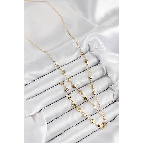 Pirin� Zirkon Ta�l� Kalp Model Gold Renk Y Kolye