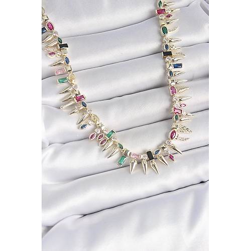 Pirin� Gold Renk Zirkon Ta�l� Diken Model VIP Seri Kad�n Kolye