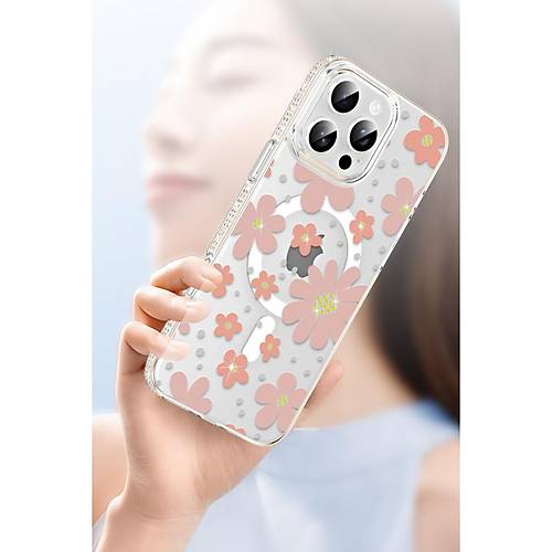 iPhone 16 Floral Magsafe Kapak - Beyaz