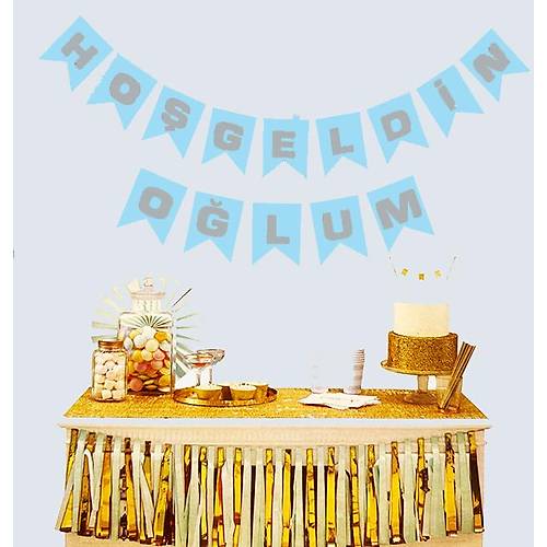Ho�geldin O�lum Mavi �zeri G�m�� Yeni Do�an Bebek Do�um S�s� Afi� Bayrak Flama 2.2 Metre